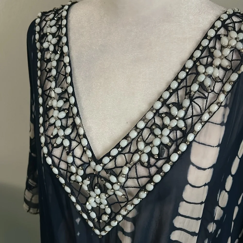 New Women's Debbie Katz South Beach Silk Beaded Kraftan Swimsuit Beach Coverup - Picture 3 of 12